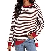 ONFERS Womens Striped Color Block Sweatshirt Oversized Side Slit Crew Neck Loose Shirts Long Sleeve Pullover Tops 2025 Trendy