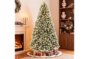Hykolity 7.5 ft Prelit Christmas Tree, Artificial Christmas Tree with 350 Warm White Lights, 1446 Branch Tips, Metal Stand and Hinged Branches