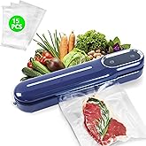 UltLegCreX Vacuum Sealer Machine for Food, Powerful Suction & Digital Countdown Timer, Dry/Wet Modes, Free 15 Vacuum Seal Bags, Compact Lightweight & Low-noise, Ideal for Freezer Bags & Food Fresh