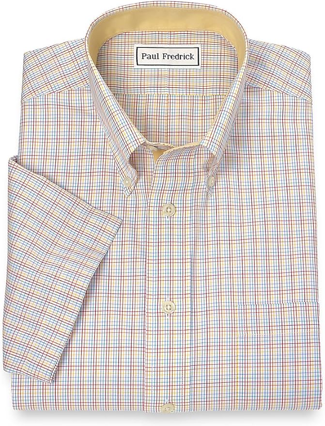 Paul Fredrick Men's NonIron Button Down Short Sleeve Trim Fit Dress