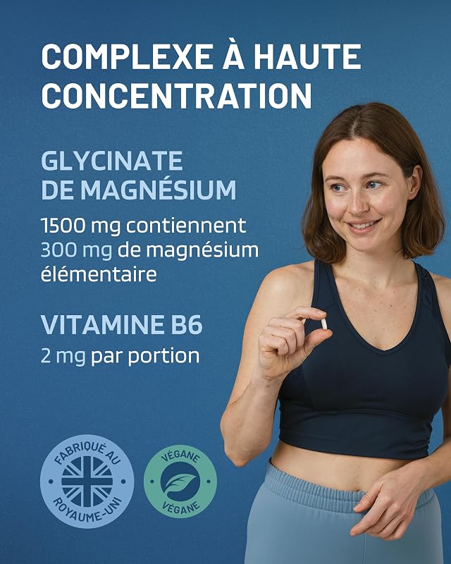 Magnésium Bisglycinate 1500 mg + Vitamine B6 - Sommeil, Stress, Fatigue