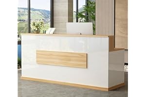 UGOS Mass 63" Modern Reception Desk w/Transaction Counter & Storage Drawer | Laminate Desktop | Multifunctional Standing Table for Home, Office, Salon, Spas, and Lobby