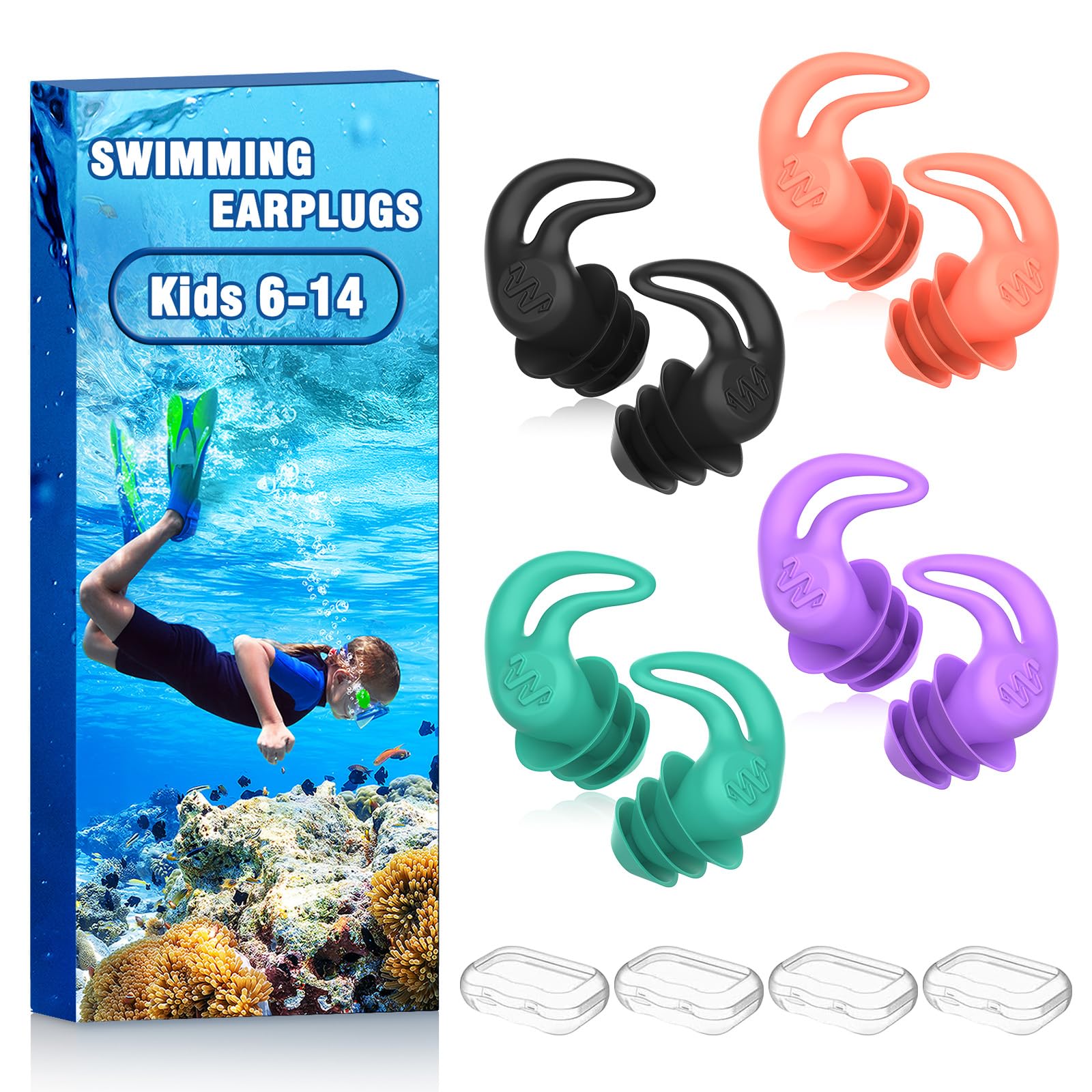 Photo 1 of Waterproof Ear Plugs for Swimming Kids - 4 Pairs Reusable Silicone Swimming Ear Plugs for Children Ages 6-14, Keep Ear Water Out, Surfing, Bathing, Water Sports
