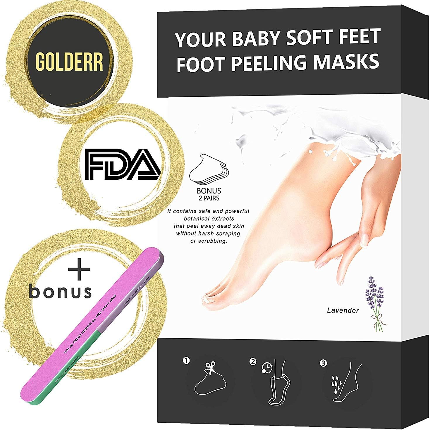 2 Pack Foot Peel Mask + Nail Files for Natural Nails Baby Feet Peeling away Calluses and Dead Skin Remover for Feet Nail Buffer Cracked Heel Exfoliating Foot Mask Get Silky Soft Feet for Women