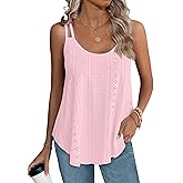 XIEERDUO Eyelet Tank Tops for Women Casual Sleeveless Shirts Spaghetti Strap Cami Tops Fashion Trendy Light Pink XL