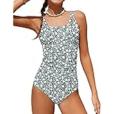 Qaoerde Girls Swimsuit One Piece Cut Out Solid Color Bathing Suit Floral Print Adjustable Straps Ruched Girls' Swimwear 9-16Y