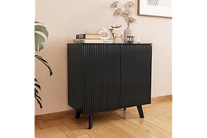 XUZENEST Modern Sideboard Buffet Cabinet Console Table, Accent Storage Cabinet Credenza Buffer Cabinet with Fluted Doors for Kitchen Dining Living Room Entryway(Black)