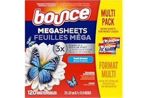 Bounce WrinkleGuard Mega Dryer Sheets, Wrinkle Release Fabric Softener Sheets with Outdoor Fresh Scent, 120 Count