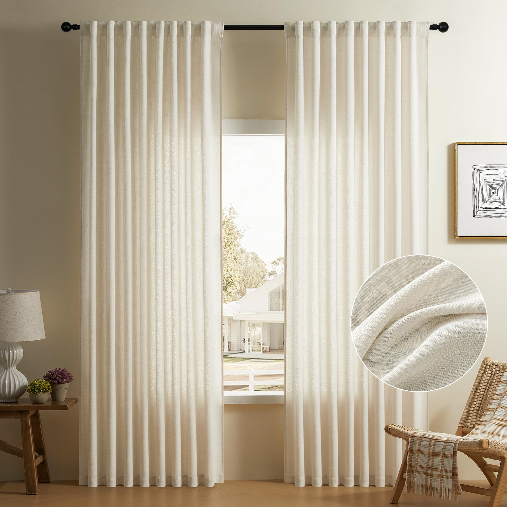 Photo 1 of DaysU Ivory Linen Curtains 84 Inch Length 2 Panels Set Semi Sheer Light Filtering Privacy Added Living Room Bedroom