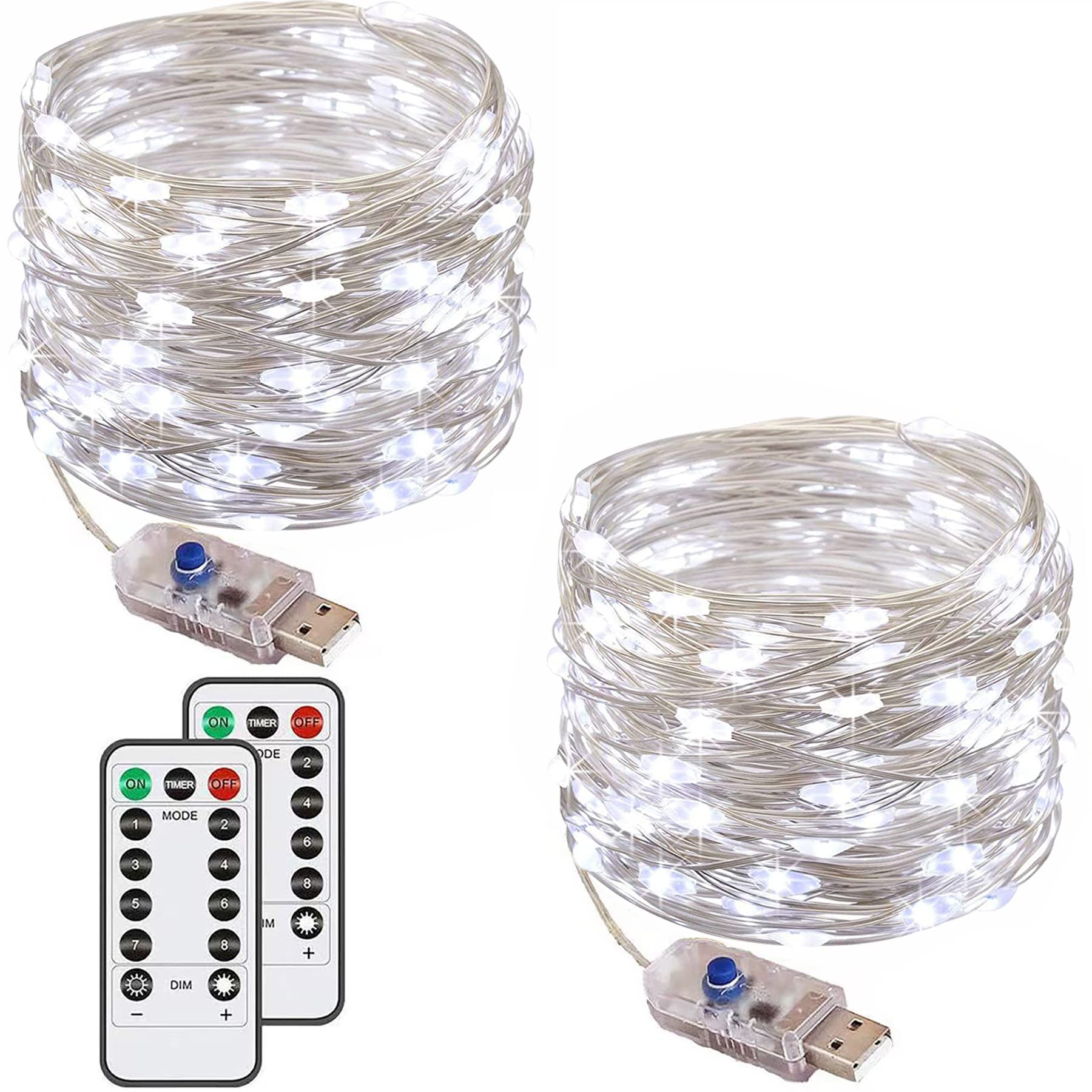 Augone [2 Pack Led Fairy Lights, 120 LEDs 13M/40ft Fairy Lights Waterproof, with 8 Modes Remote Control Timer String Lights for Bedroom, Wedding,Party,Christmas Decorations (Cool White)