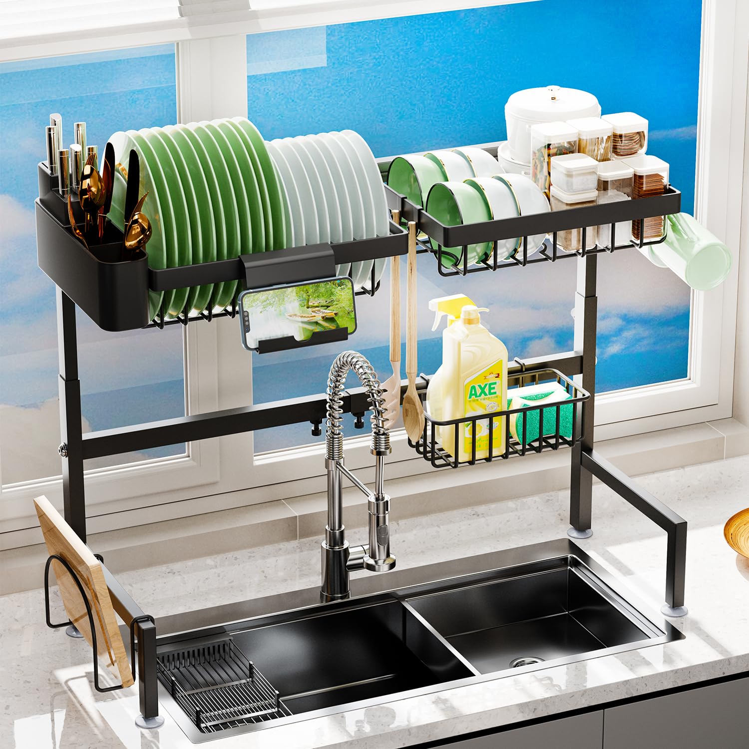 Photo 1 of ilvvan Over The Sink Dish Drying Rack (Expandable Height and Length) Snap-On Design 2 Tier Large Dish Rack (23" - 34" L x 11" W x 19" - 21.5" H)