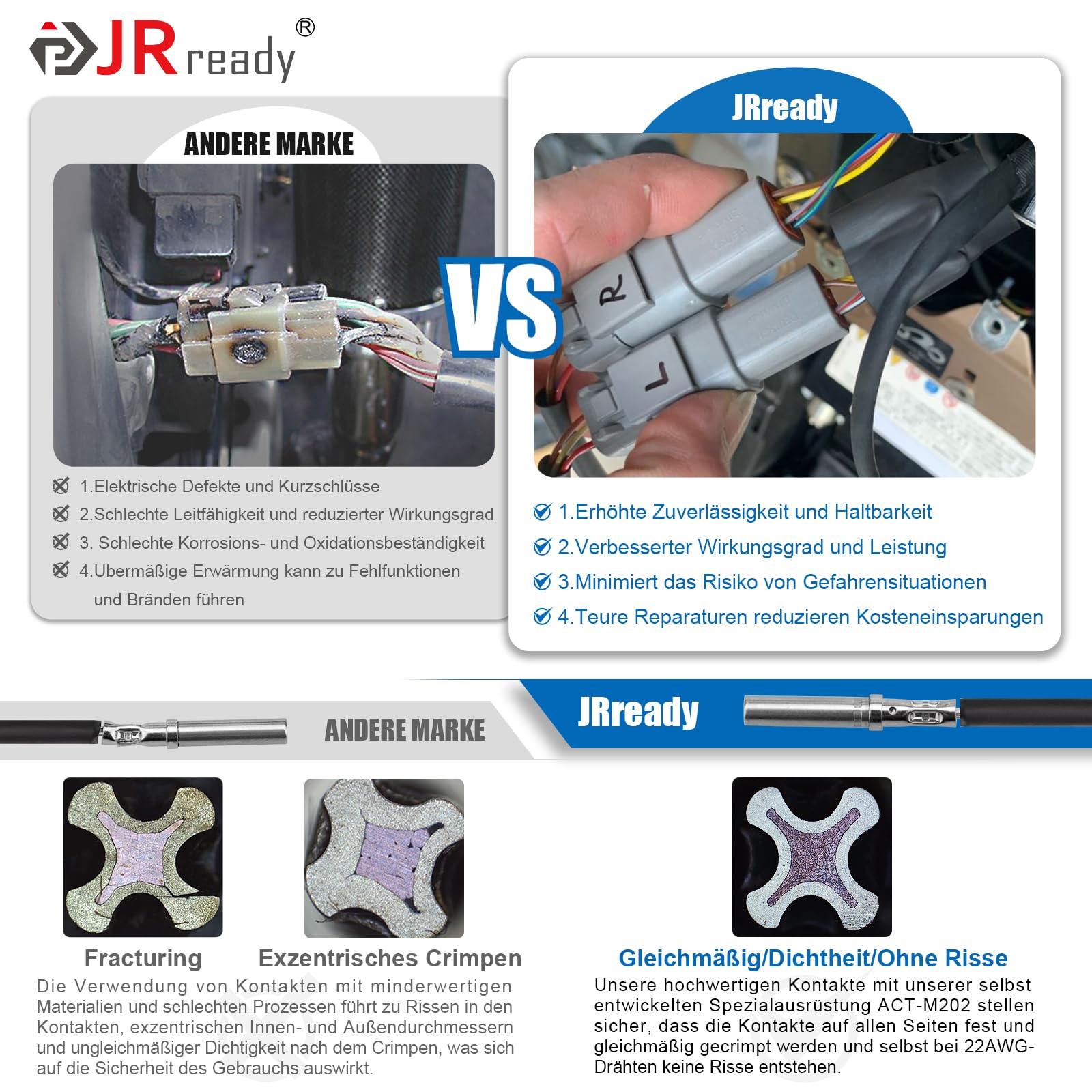 JRready DT Stecker Kit 604 PCS mit Crimpzange ACT-M202 (12-22AWG) Deutsch Stecker 2,3,4,6,8,12 polig IP68 Waterproof Größe 16 Terminal Kit 16-20 AWG Deutsch Removal Tool Repair Accessory 6