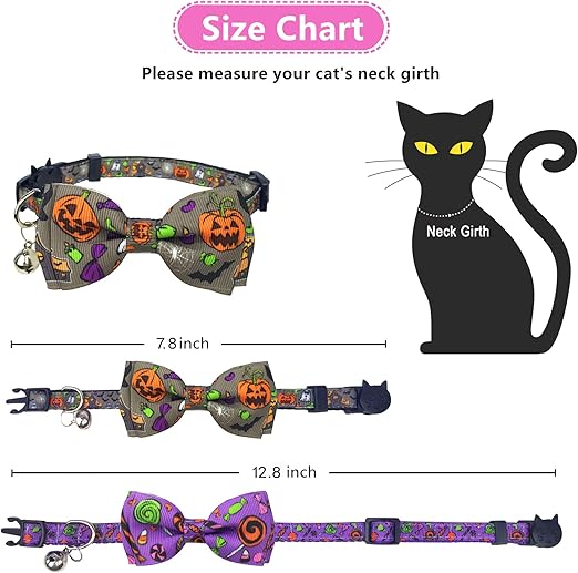 Pet Supplies Pohshido Halloween Cat Collar With Bell Kitty Kitten Holiday Bow Tie Collar Breakaway 2 Pack For Girl And Boys Male Female Cats Amazon Com