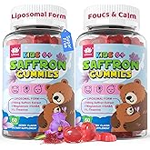 Saffron for Kids Gummies, Liposomal Saffron Supplements Focus Calm Gummies, Organic Saffron Extract with Magnesium Glycinate, L-Theanine & GABA for Mood Sleep - Melatonin Free, Sugar Free, Vegan,120Ct