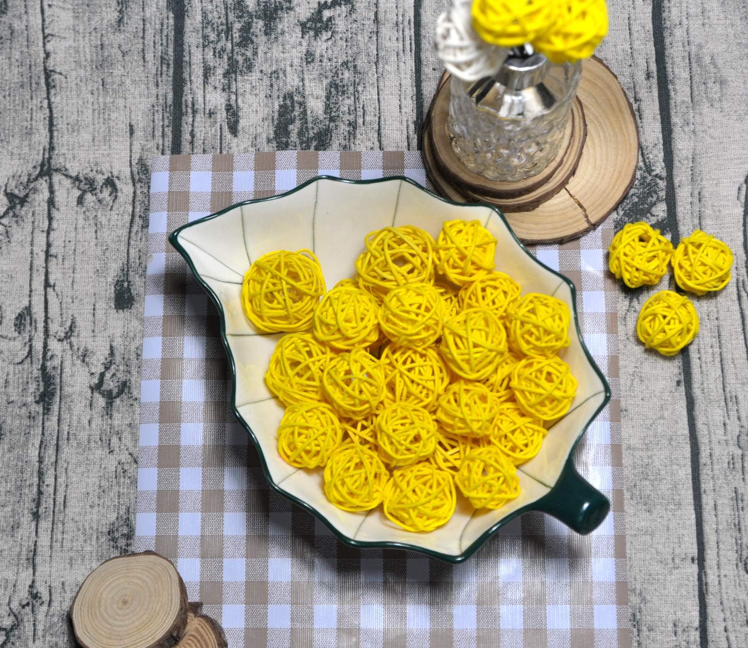 Set of 20pcs Wicker Rattan Balls Table Wedding Party Christmas Decoration (Diameter 3cm, Yellow) - Image 5