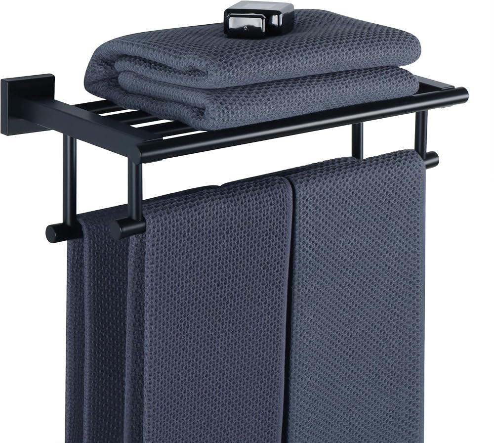 SAYAYO 16-Inch Black Towel Rail SUS304 Stainless Steel Double Bar Bathroom Rack