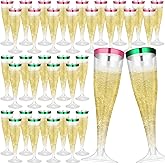 Jingmore 36 Pcs Plastic Champagne Flutes 4.5 oz Clear Toasting Glasses Cocktail Cup Wine Disposable Champagne Glass for Valentine's Day Christmas Wedding Birthday Party (Green,Pink)