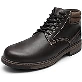 shoeslocker Men's Waterproof Slip-Resistant Ankle Boots - Classic Dress Loafer Style Casual Boots for Men, Dark Brown, Size 12