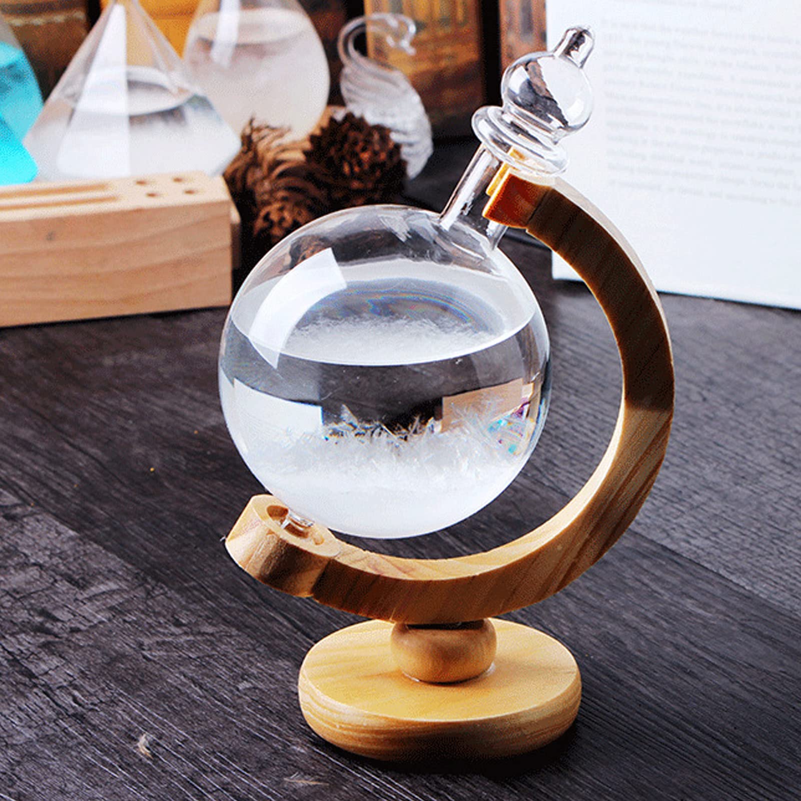 Storm Glass Weather Predictor,Weather Predicting Station,Globe-Shaped Weather Glass Weather Station,Decorative Crystal Ball Weather Predictor,Great Gift for Office Desktop Home Decorative (style 3)
