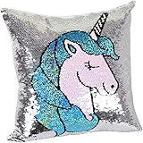 unicorn flip sequin initial pillow