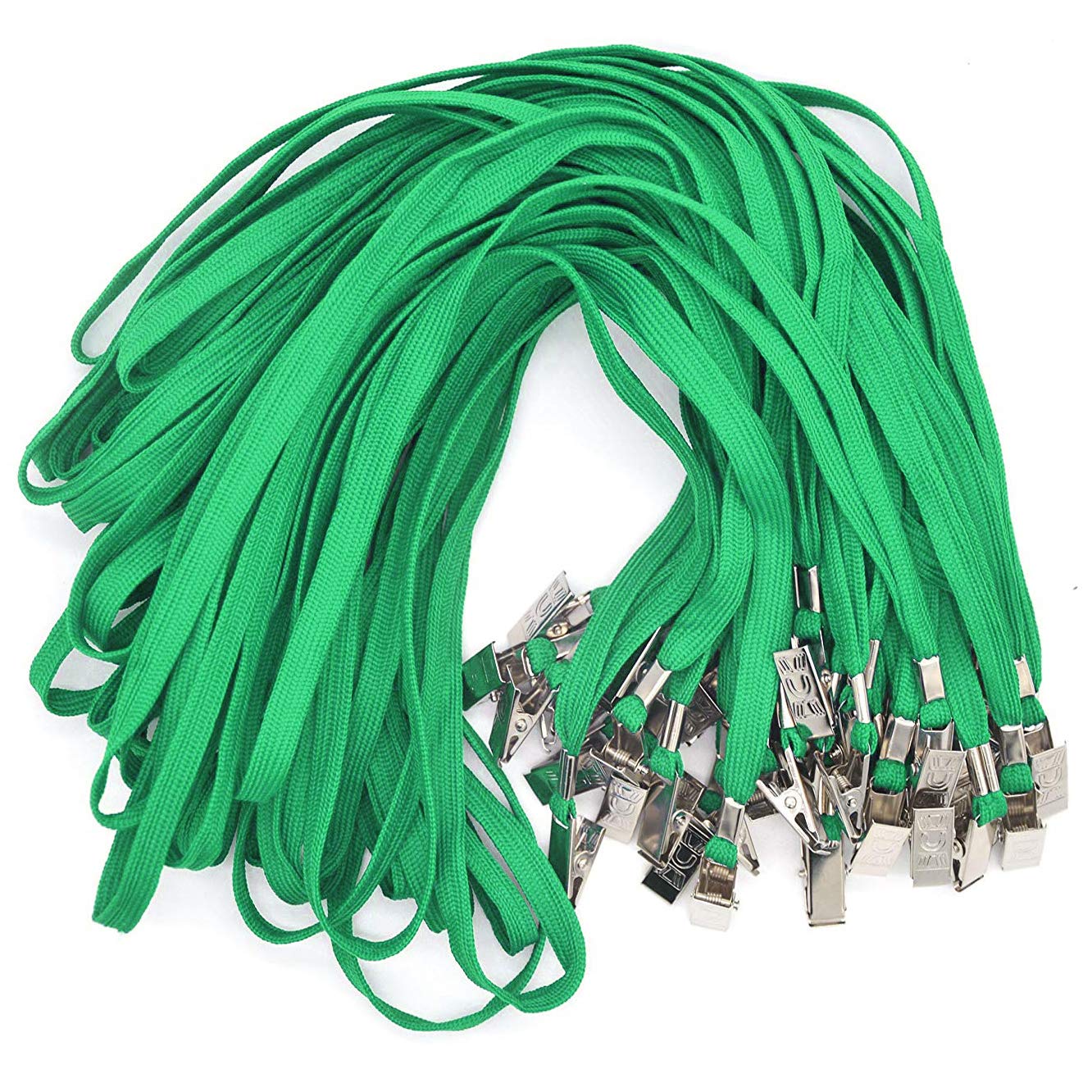 Bird Fiy Green Lanyards 100 Pack Bulk Badge Lanyards with Clip Neck Flat Lanyard with Badge Lanyard Bulldog Clip
