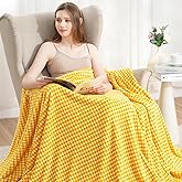 Zyrah Yellow and White Fleece Throws for Couch Super Soft Throw Blanket Plaid Lightweight Decorative Fuzzy Cozy Blankets for Sofa Chair Bed 50x60 Inches