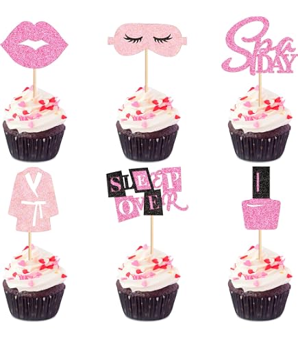 Bachelorette Party Accessories 36 Pcs Pink Sleepover Party Cupcake Toppers - Slumber Party Decorations For Girls Birthday & Bachelorette Barbie Cake Decorations 7 thumbnail image