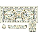 iLeadon Green Floral Desk Cover Mat, Computer Mouse Pad and Keyboard Wrist Rest, Non-Slip Base Keyboard Wrist Rest and Mouse Pad Set, Office Desk Mat Cute for Women (Light Green)