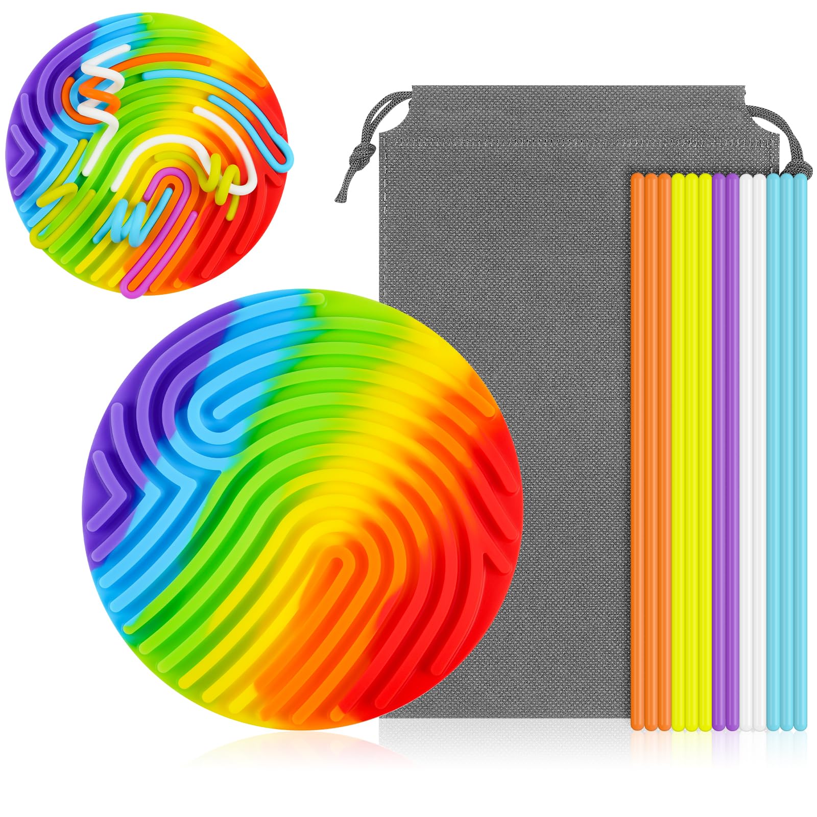 AUAUY Sensory Activity Board, Silicone Fidget Toys for Stress Relief, Calming, Focus, ADHD and Autism, Push Peel Sensory Board with Portable Bag & 13 Strings, for Kids 3+ & Adults (Rainbow Colors)