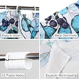 WELTRXE Shower Curtain 183x183cm Blue Leaves 12 Hooks Waterproof Polyester view 6