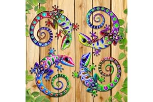 ULENDIS 4 Pack Metal Gecko Wall Decor, 7.8 Inch Lizard Outdoor Wall Art Fence Decorations for Patio and Yard, Colorful Hanging Decoration for Garden Living Room Bedroom Patio Balcony