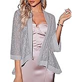 Zeagoo Kimono Cardigans for Women 3/4 Sleeves Open Front Lightweight Shrug Lace Bolero for Evening Dresses