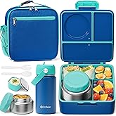 Fimibuke Kids Bento Lunch Box, Leakproof Toddler Bento Box with 8.5 OZ Insulated Food Jar, Lunch Bag, Kids Water Bottle, 3 or 4 Compartment Container for Back to School Toddler Girls Boys
