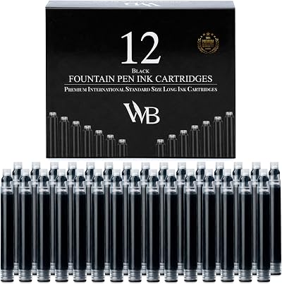 Wordsworth & Black 12pk Black Fountain Pen Ink Cartridges International
