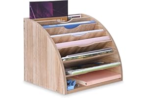 WuGeShop Fan Shaped File Organizer, 7 Tier Desk Paper Organizer File Holder, Desktop Large File Sorter with Adjustable Compar