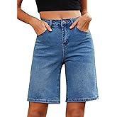 Utyful Jean Bermuda Shorts for Women High Waisted Trendy Long Stretchy Denim Shorts Knee Length Casual Summer Jorts