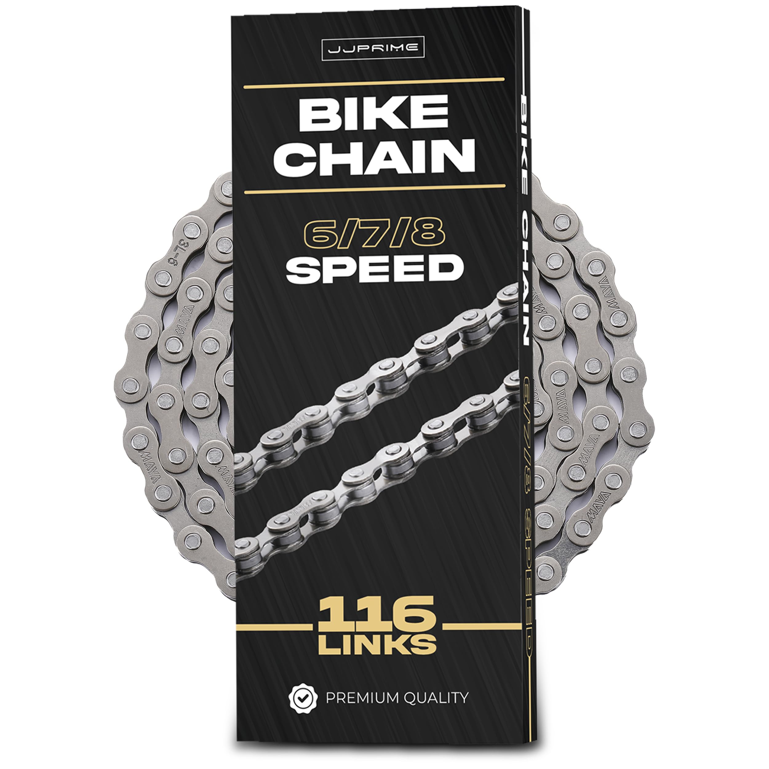 JJ PRIME - 6/7/8 Speed Bike Chain Link - Bicycle Chain for Gear Mountain Bike Road Hybrid 1/2 x 3/32 Inches, 116 Links Anti Rust High Strength