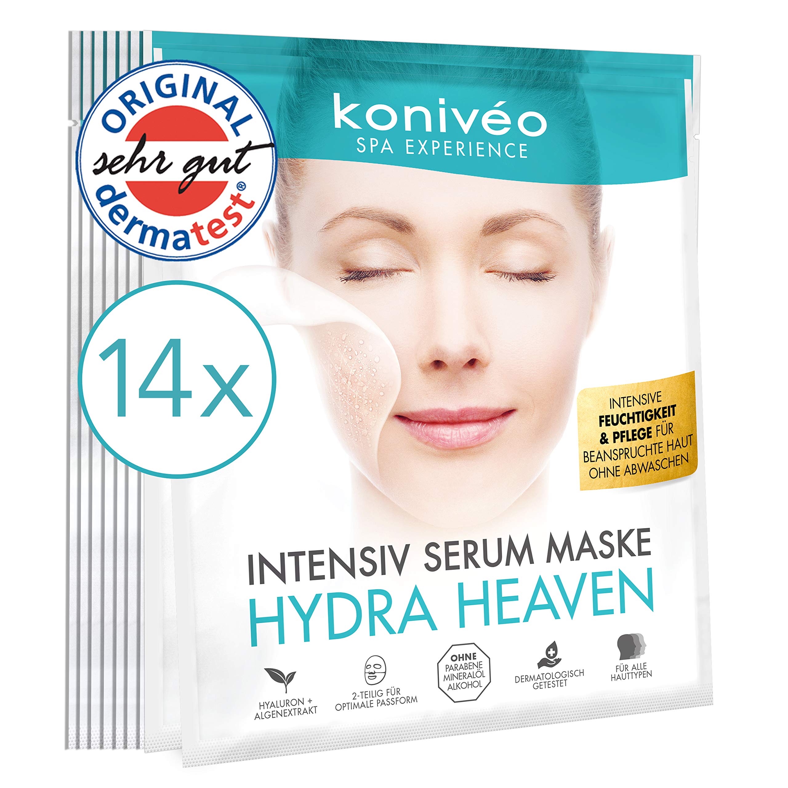 Premium Sheet Mask – Hydrating Hydrogel face mask with Hyaluronic Acid. Parabens free. German Derma-Test rating “Excellent” Pack of 14