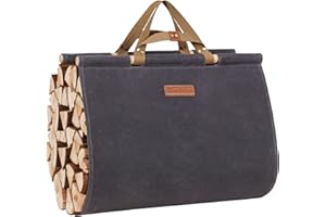 Zettfuly Firewood Carrier with Handles - Waxed Canvas Log Carrier for Firewood, Wood Carrier for Firewood Tote Bag 38x19in, Water Resistant Log Tote Wood Carrying Bag, Wood Stove Accessories, Grey