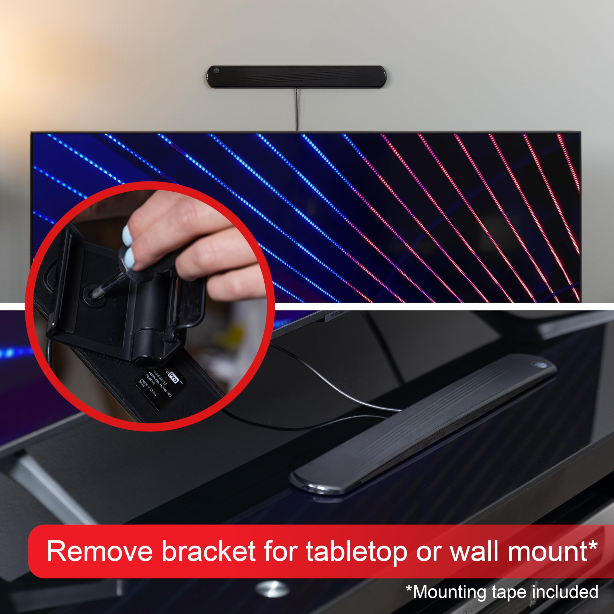 UltraPro Hover Digital TV Antenna Indoor for Smart TV, Long Range HD Local Channels, Easy Mount on Top Design, Supports 4K 1080P HDTV VHF UHF, 360° Reception, 83713