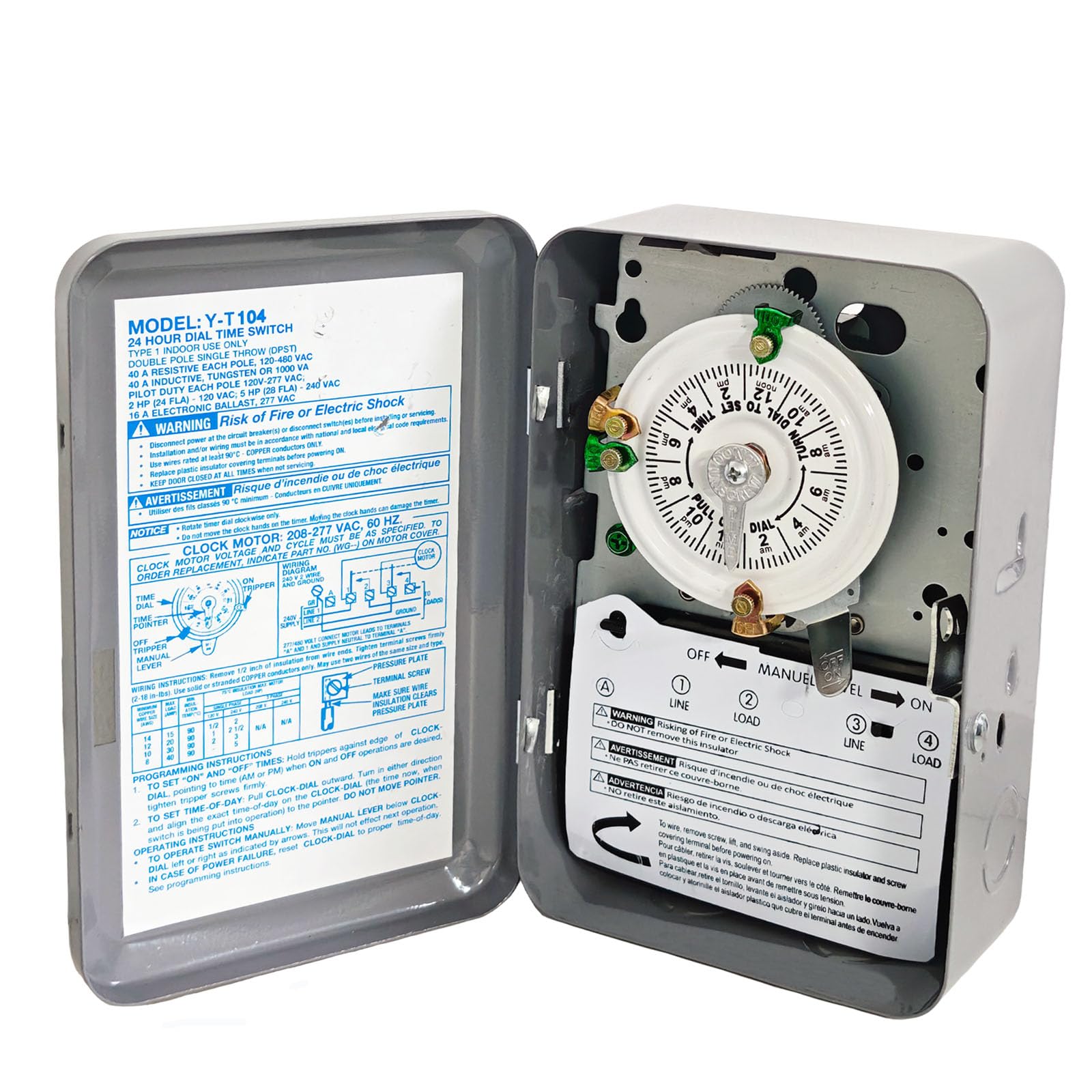 Photo 1 of **PARTS ONLY**
T104 24-Hour Mechanical Time Switch Pool Pump Timer with Metal Enclosure, 208-277V, 40A, 60Hz, DPST, 12 ON/Off Operations, Manual Override Included Trippers, Reliable Control for Various Loads