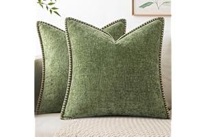 MIULEE Pack of 2 Couch Throw Pillow Covers 18x18 Inch Sage Green Farmhouse Decorative Pillow Covers with Stitched Edge Soft Chenille Solid Dyed Spring Pillow Covers for Sofa Bed Living Room