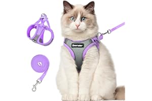 Dooradar Cat Harness and Leash Set, Escape Proof Lightweight Kitten Harness, Soft Breathable Reflective Vest for Outdoor Walking Traveling, Adjustable for Large Cats, Grey & Purple, L