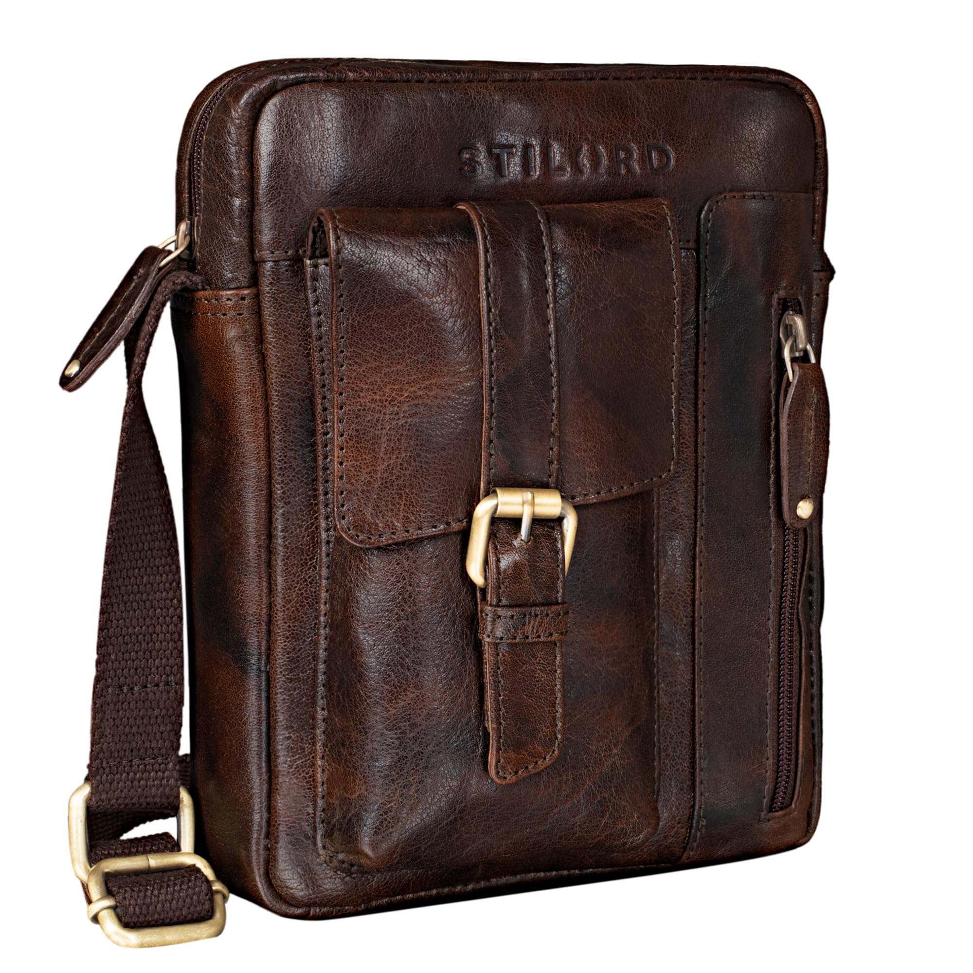 STILORD "Kendrick" Shoulder Bag Leather Men Messenger Bag Vintage Shoulder Small Cross Body for 8.4 inch Tablets DIN A5 Satchel Retro Leather Colour:azorra - Brown