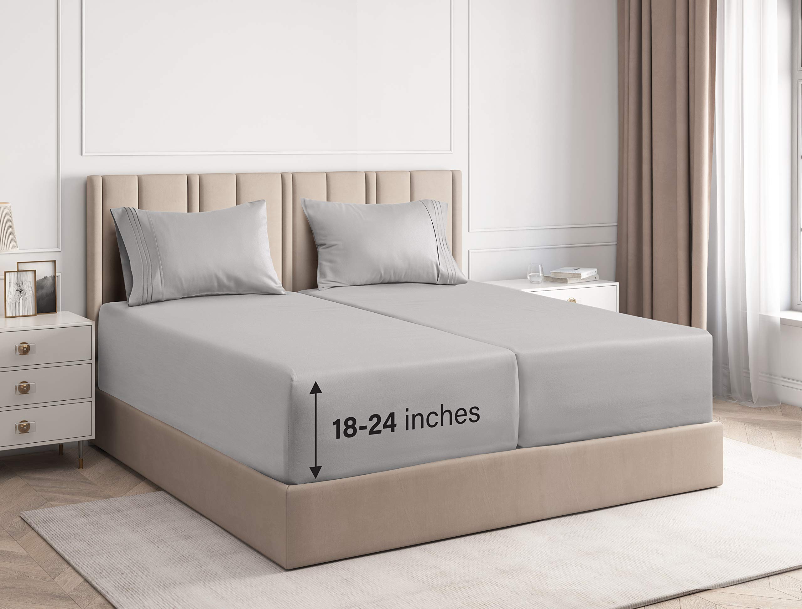Extra Deep Pocket Sheets - 5 Piece Sheet Set - Split King Size Sheets Deep Pocket - Extra Deep Bed Sheets - Deep Split King Fitted Sheet Set - Super and Ultra Deep Sheets - for Extra Deep Mattress