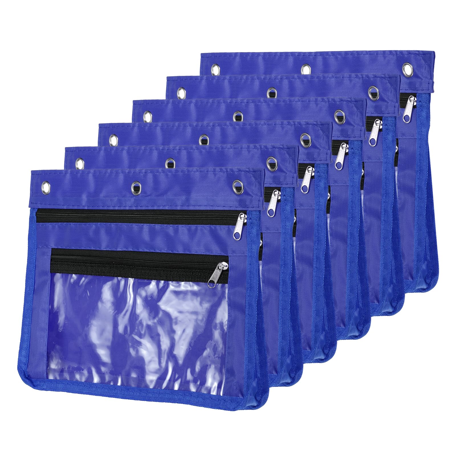 PATIKIL Expandable Pencil Pouch for 3 Rings Binder, 6 Pack Oxford Cloth Large Capacity Zipper Binder Pouch Pencil Case for Office Home, Dark Blue
