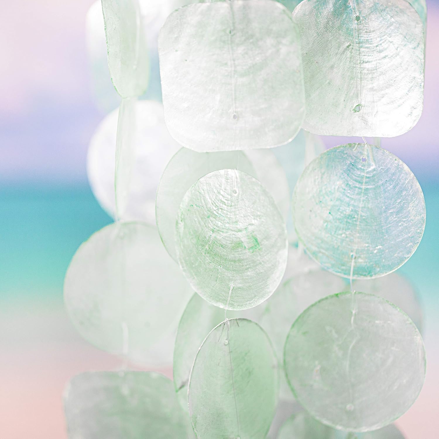 Solange & Frances Windchimes Unique. This Capiz Shell Wind Chime is Turquoise and 26 inches Long. This Outdoors Windchime is The Perfect Chimes Decor. : Garden & Outdoor
