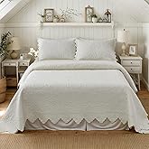 Brandream King Size Quilt Set Cotton Cream Buttery White Luxury Matelasse Bedding Coverlet Set Scalloped Bedspreads 3-Piece