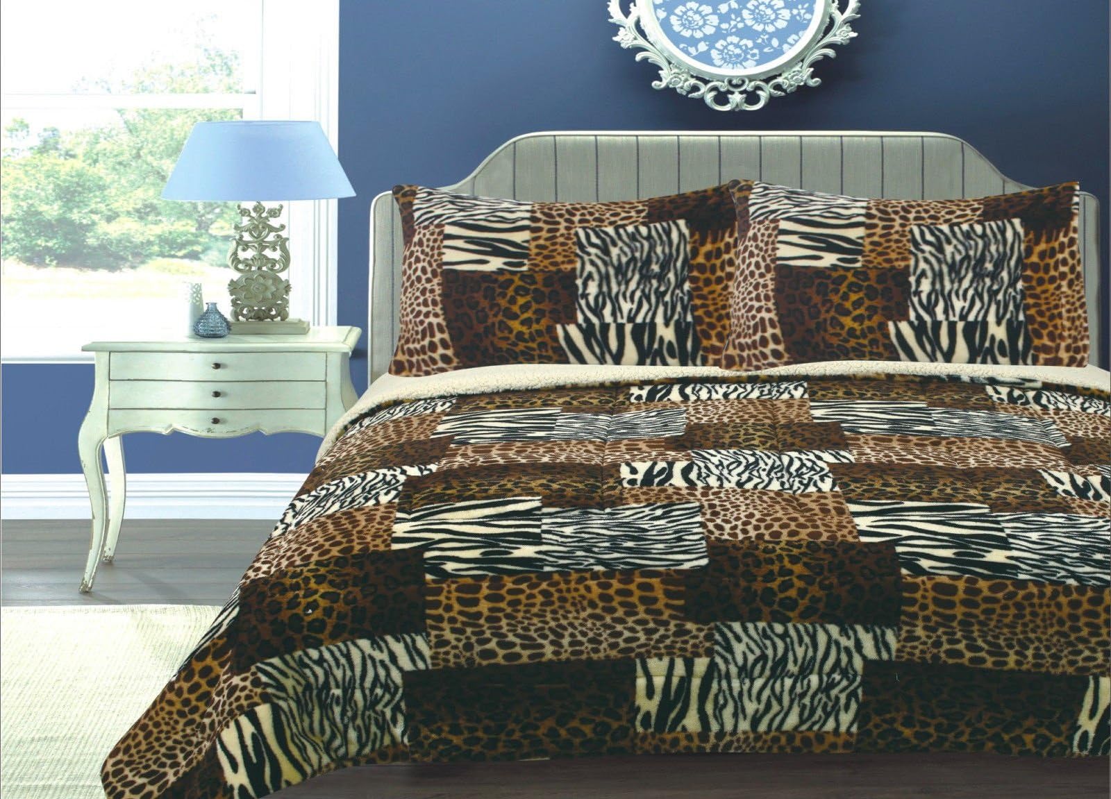 Leopard Print Borrego Sherpa Fur Blanket King