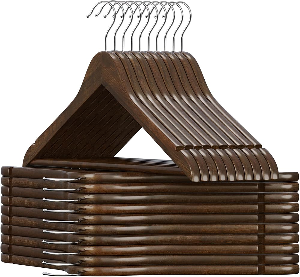 SONGMICS Wooden Hangers Set of 20 with Shoulder Notches and 360° Hook